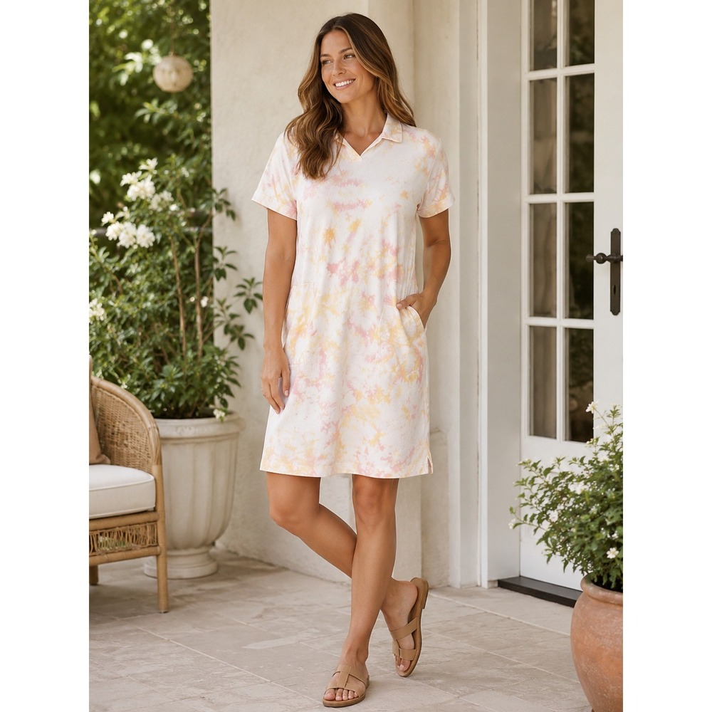 ✨2/$20 Toad&Co. Yerba Rugby Short Sleeve Dress Pockets Gooseberry Tie Dye Large
